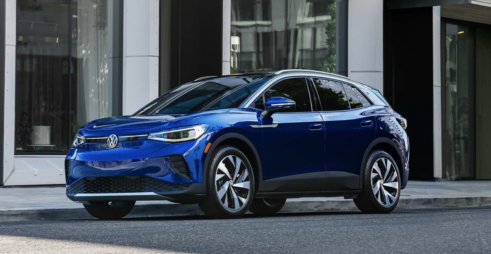 Blue ID.4 Parked In Downtown