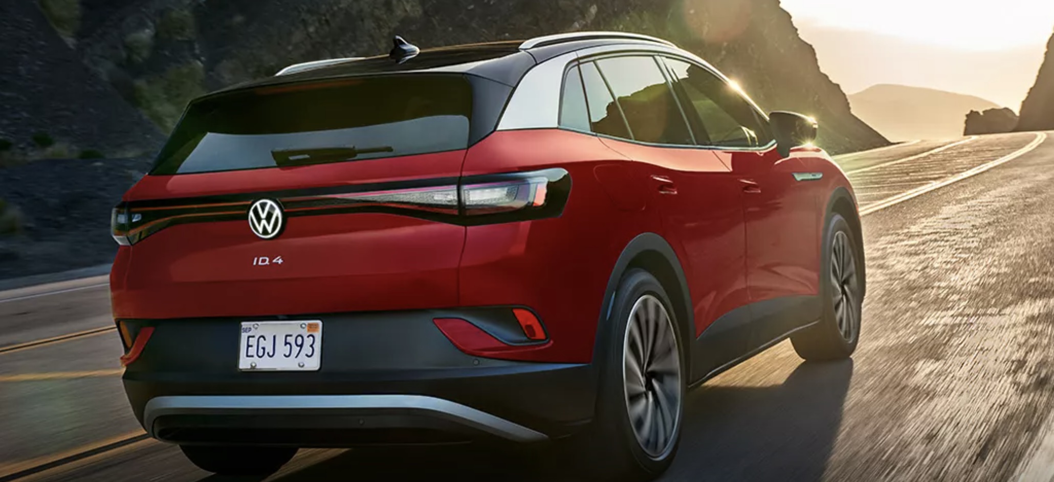 Volkswagen ID.4 driving down the road towards Roackford