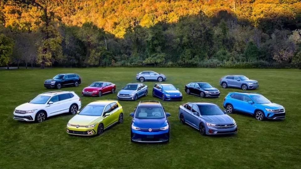 A field full of VW vehicles from Lou Bachrodt VW in Rockford, IL