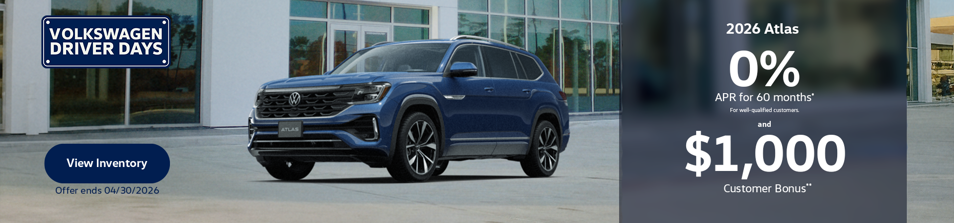 Atlas - 0%APR for 60 months and $1,000CB