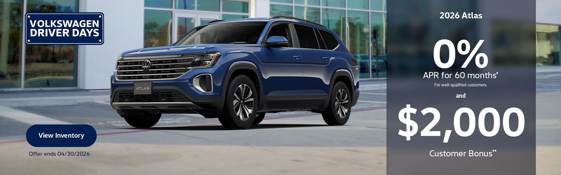 Atlas - 0%APR for 60 months and $1,000CB