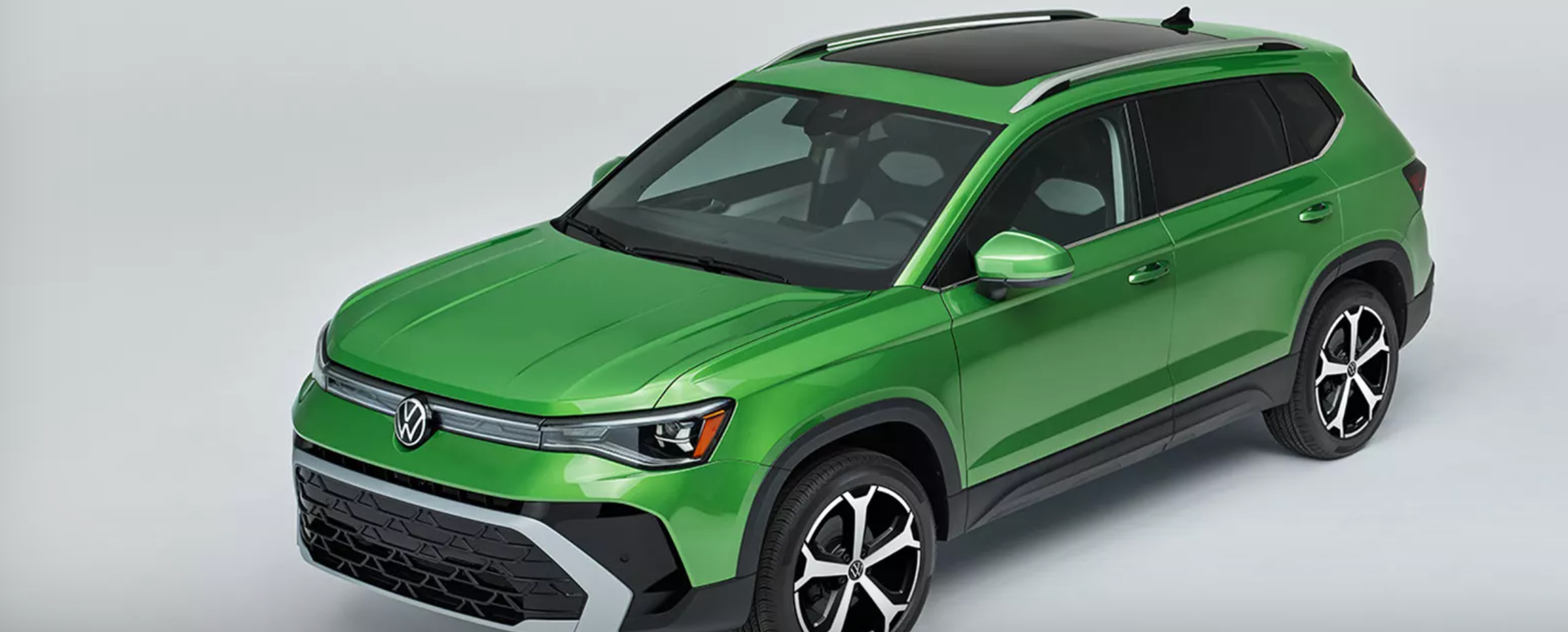 Close-up view of the Toas in green and the outside showcasing it's standout VW features
